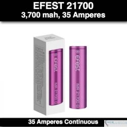 Efest 21700 IMR Flat Purple, 3,700 mah, 35 Amp Continuos