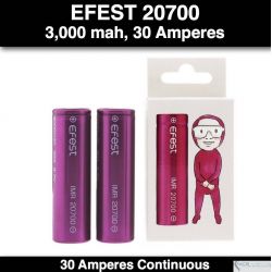 Efest 20700 IMR Flat Purple, 3,000 mah, 30 Amp Continuous